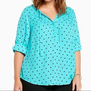 Heart Print Tie Neck Top